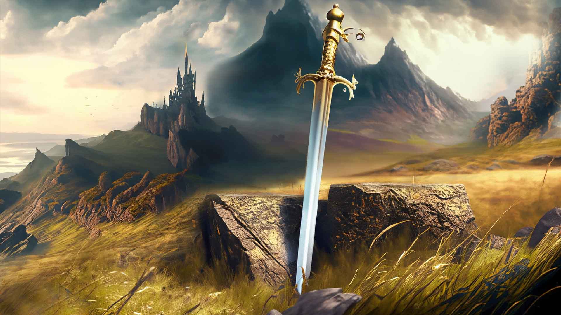 An elegant sword on a hillside